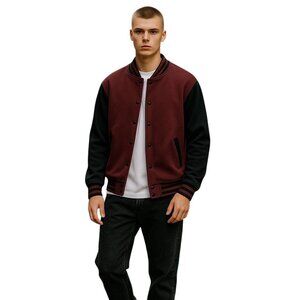 Brooklyn Laundry Mens Varsity Bomber Jacket Burgundy Size XXL Preppy Baggy Cozy